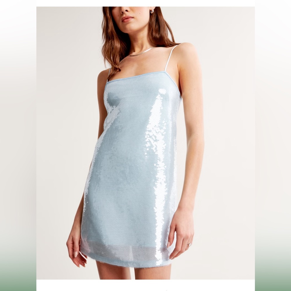 Abercrombie & Fitch Sequin Squareneck Mini Dress in Pale Blue